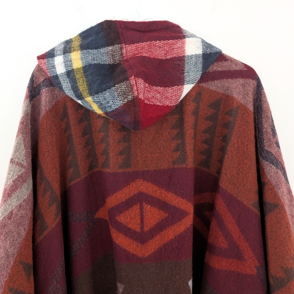 Poncho Fringe Aztec Plaid Geometric Patterns Bohemian South Western ~ One Size - Picture 5 of 8